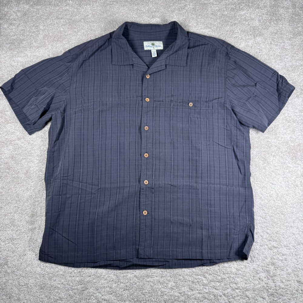 Island Shores Mens XXL Gray Textured Grid Short Sleeve Button Down Camp Shirt